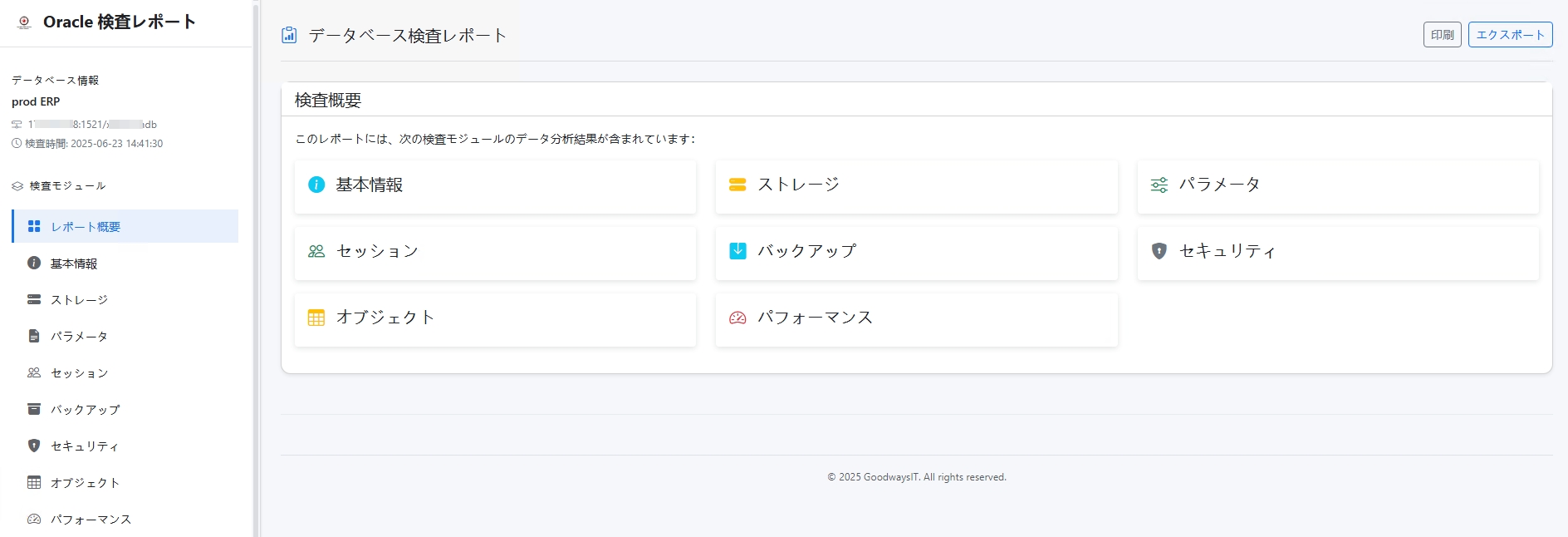 検査レポート概要のスクリーンショット